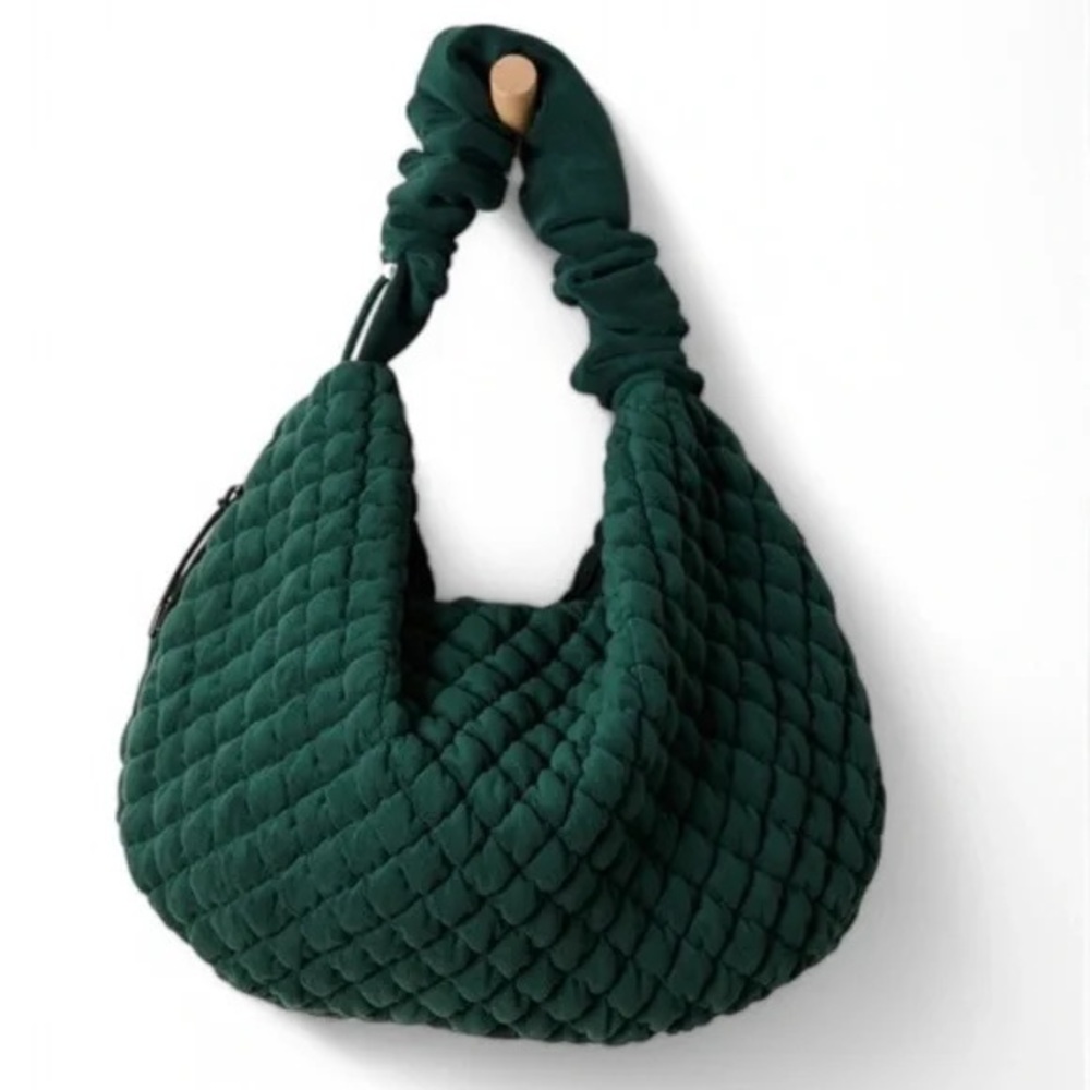 New Free People Green Pucker Up Fleece Carryall Purse Shoulder Bag Handbag